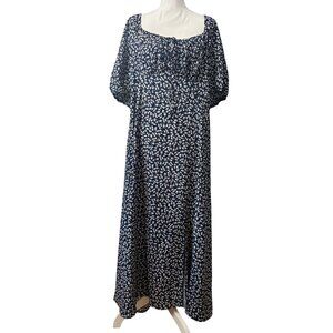 Shein Curve Floral Bohemian Maxi Dress With Puff Sleeves Navy & White  4XL